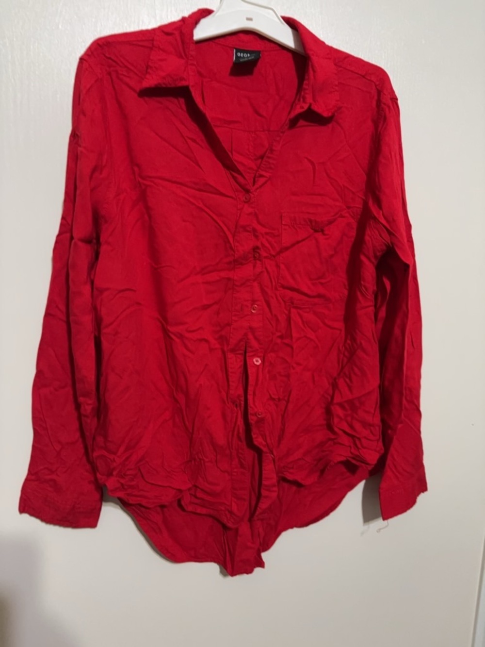 George Women's Large Red Button-Up Shirt Brilliant Red